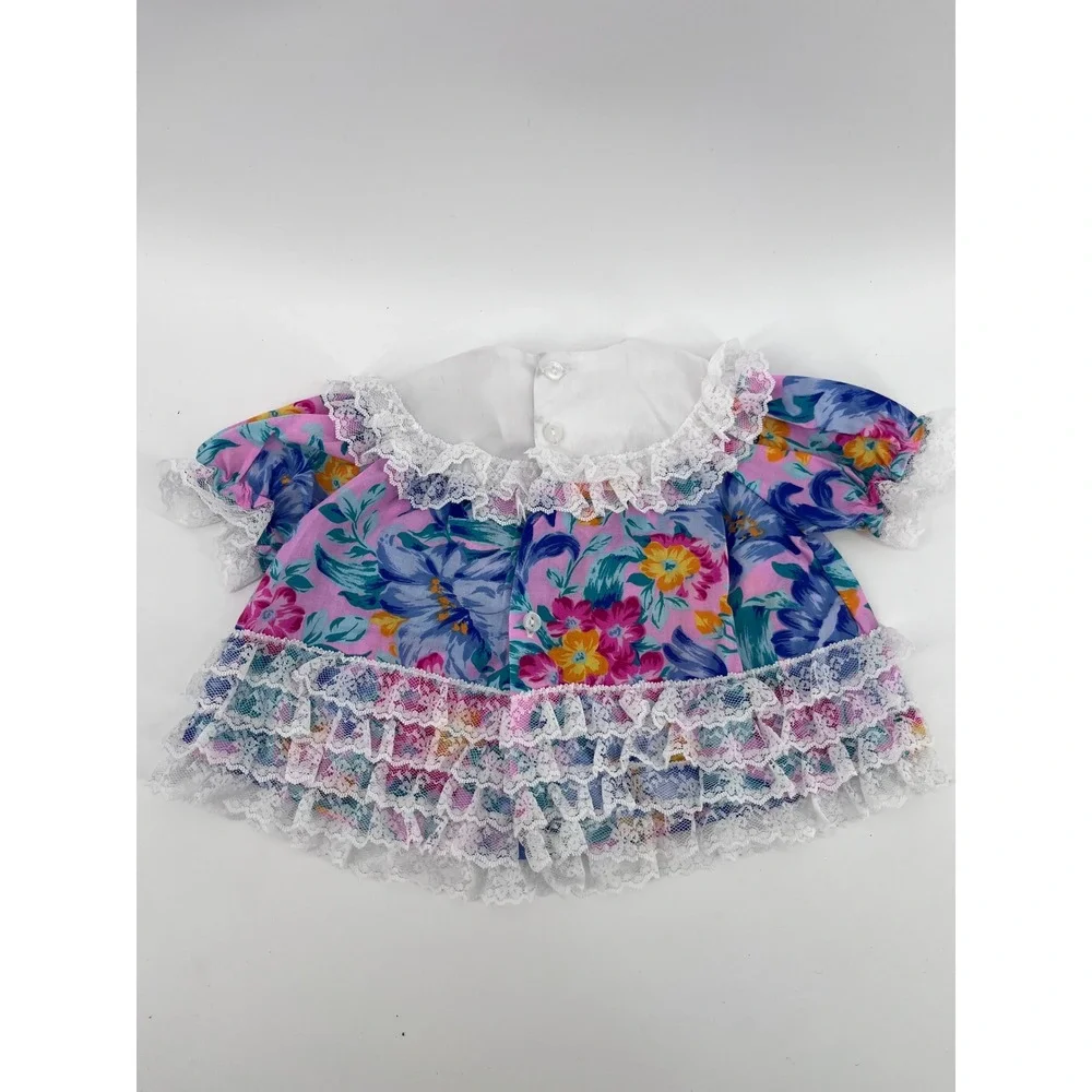 Vintage 90's Floral Lace Ruffle Baby Dress and Bloomers Set 3-6 Months Pink Blue